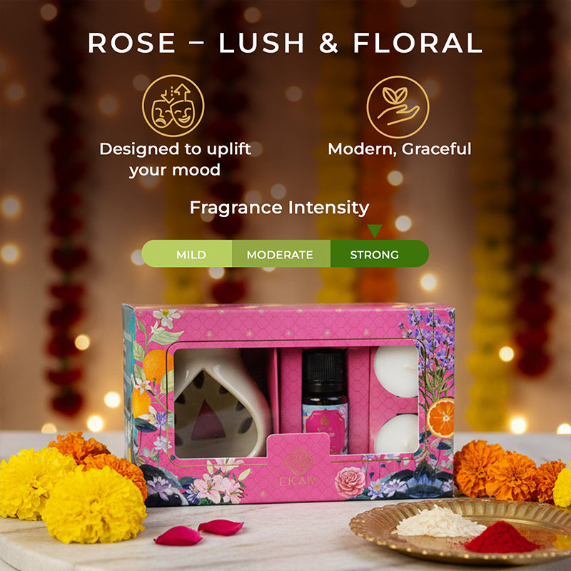 Rose &amp; Lily Ceramic Oil Warmer Gift Set