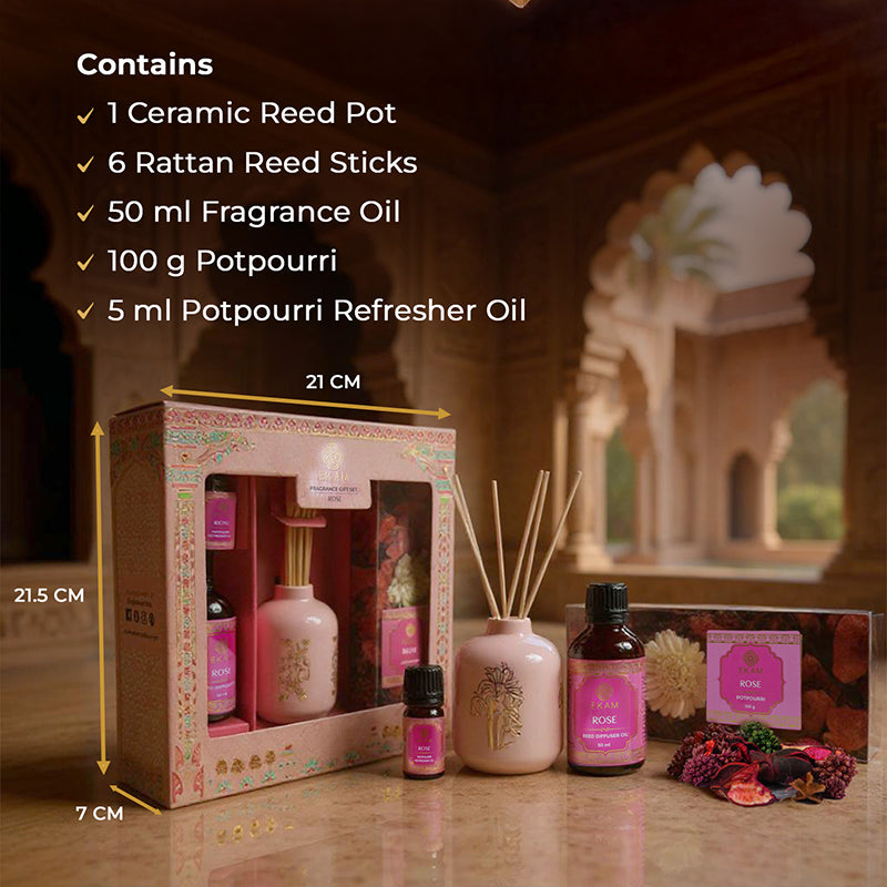 Rose Scented Reed Diffuser &amp; Potpourri Gift Set| Festive Pink Haveli Collection, 2025-26