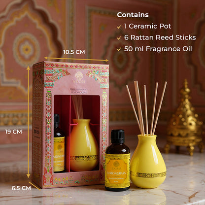 Lemongrass Scented Reed Diffuser Gift Set| Festive Pink Haveli Collection, 2025-26