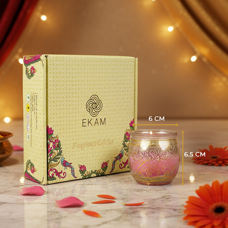 Pack of 4 Scented Jar Candles | Lavender, Lemongrass, Mogra, and Rose| Festive Gift Box