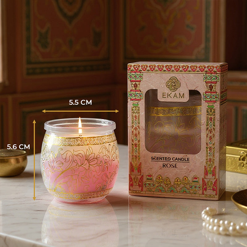 Rose Scented Jar Candle, 28.5 g | Festive Pink Haveli Collection, 2025-26