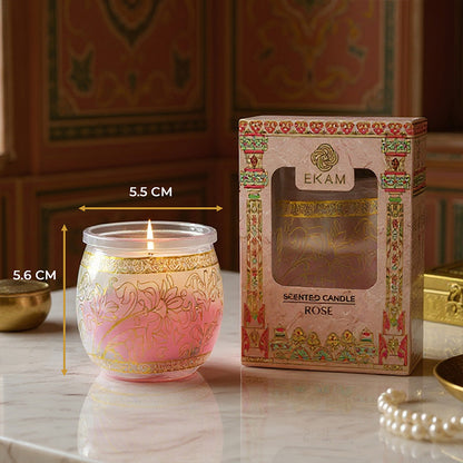 Rose Scented Jar Candle, 28.5 g | Festive Pink Haveli Collection, 2025-26