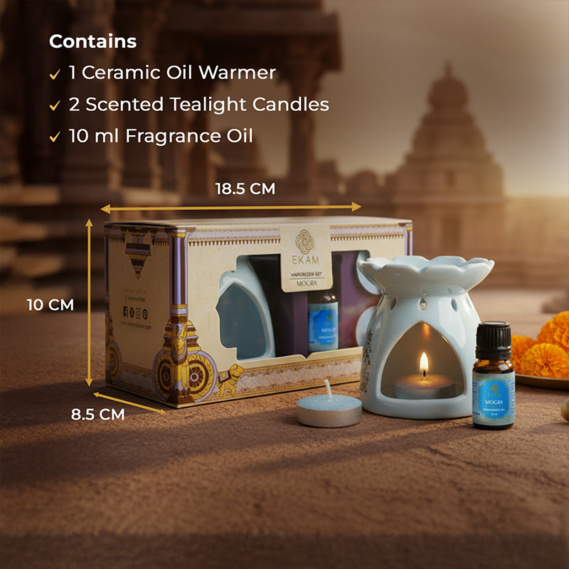 Mogra Scented 10 ml Aroma Oil Warmer Set | Festive Stone Palace Collection, 2025-26