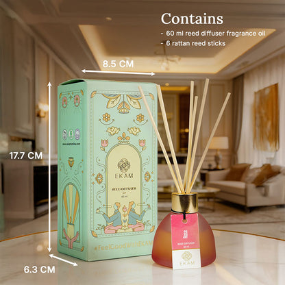Rose Frosted Glass Reed Diffuser Set for Home, 60 ml