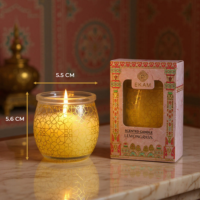 Lemongrass Scented Jar Candle, 28.5 g| Festive Pink Haveli Collection, 2025-26