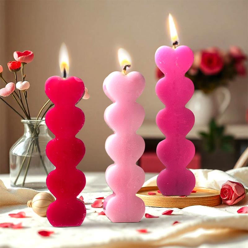 Pack of 6 Heart Shaped Scented Taper Candles– Heart’s Desire, Love Whisper, Crimson Kiss