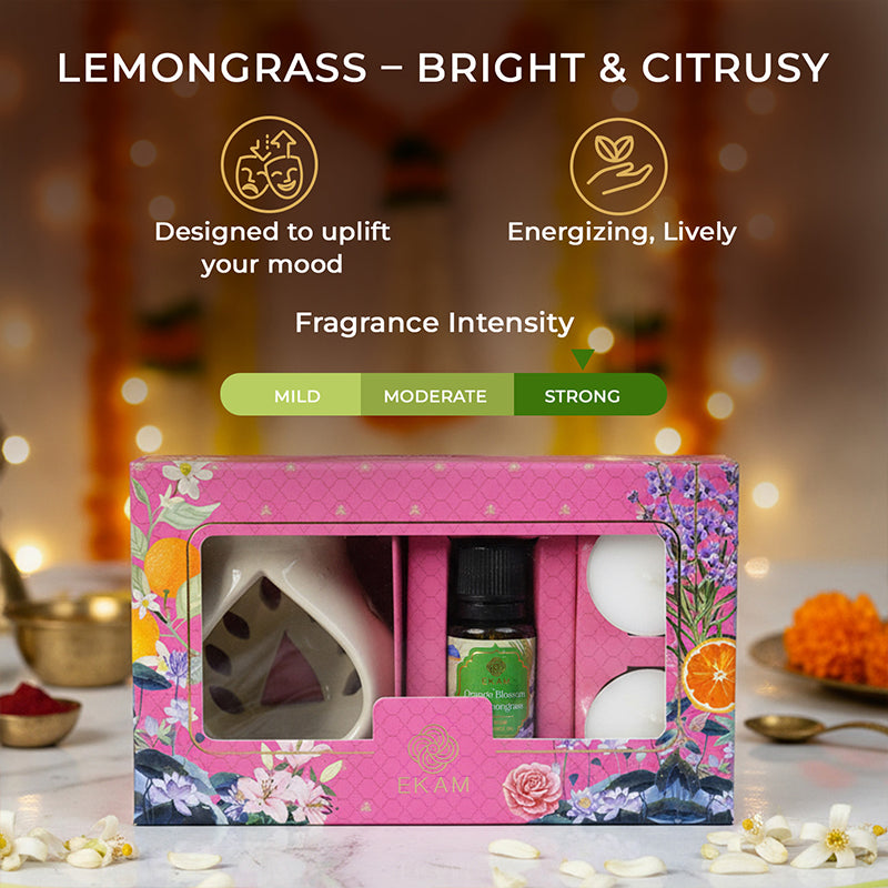Orange Blossom &amp; Lemongrass Ceramic Oil Warmer Gift Set