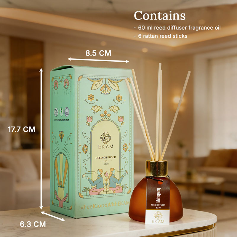 Mahogany Frosted Glass Reed Diffuser Set for Home, 60 ml