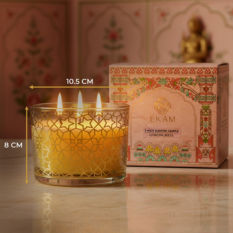 Lemongrass Scented 3 Wick Candle, 213 g| Festive Pink Haveli Collection, 2025-26