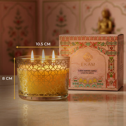 Lemongrass Scented 3 Wick Candle, 213 g| Festive Pink Haveli Collection, 2025-26