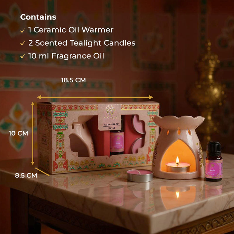 Rose Scented 10 ml Aroma Oil Warmer Set | Festive Pink Haveli Collection, 2025-26