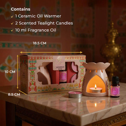 Rose Scented 10 ml Aroma Oil Warmer Set | Festive Pink Haveli Collection, 2025-26