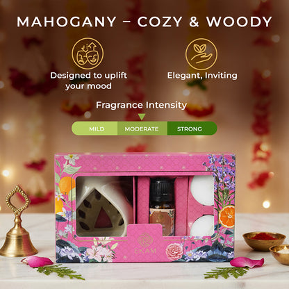 Cedar &amp; Mahogany Ceramic Oil Warmer Gift Set