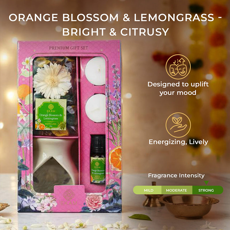 Orange Blossom &amp; Lemongrass Ceramic Oil Warmer &amp; Potpourri Gift Set