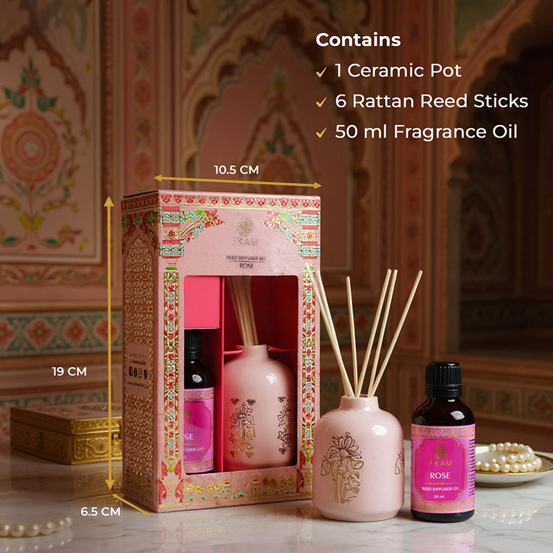 Rose Scented Reed Diffuser Gift Set| Festive Pink Haveli Collection, 2025-26