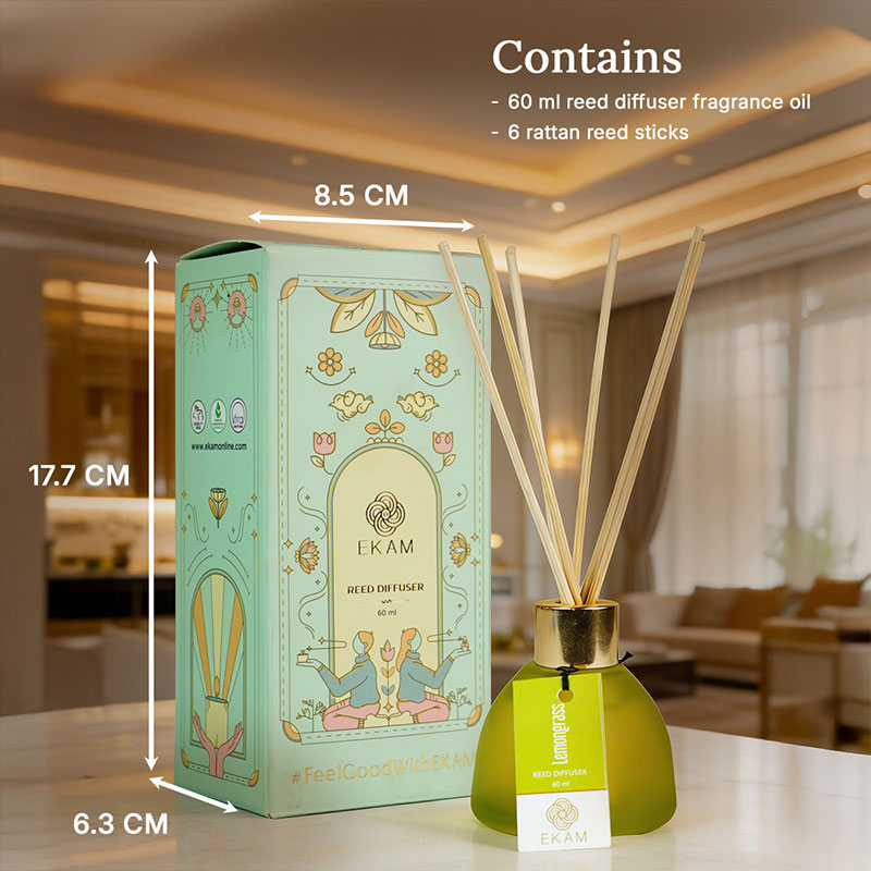 Lemongrass Frosted Glass Reed Diffuser Set for Home, 60 ml