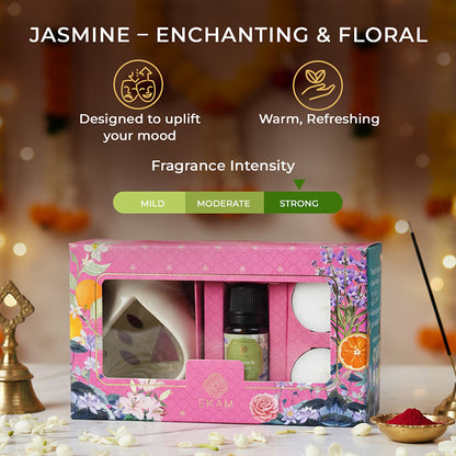 Jasmine &amp; Freesia Ceramic Oil Warmer Gift Set