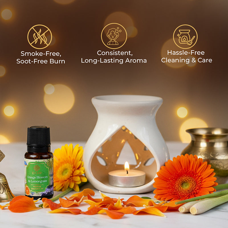 Orange Blossom &amp; Lemongrass Ceramic Oil Warmer Gift Set