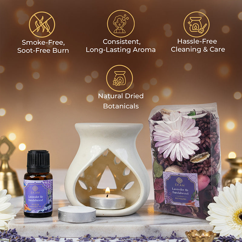 Lavender &amp; Sandalwood Ceramic Oil Warmer &amp; Potpourri Gift Set