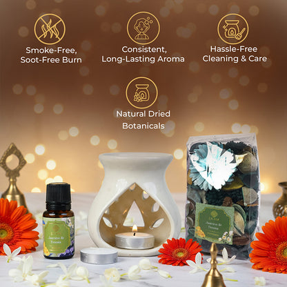 Jasmine &amp; Freesia Ceramic Oil Warmer &amp; Potpourri Gift Set