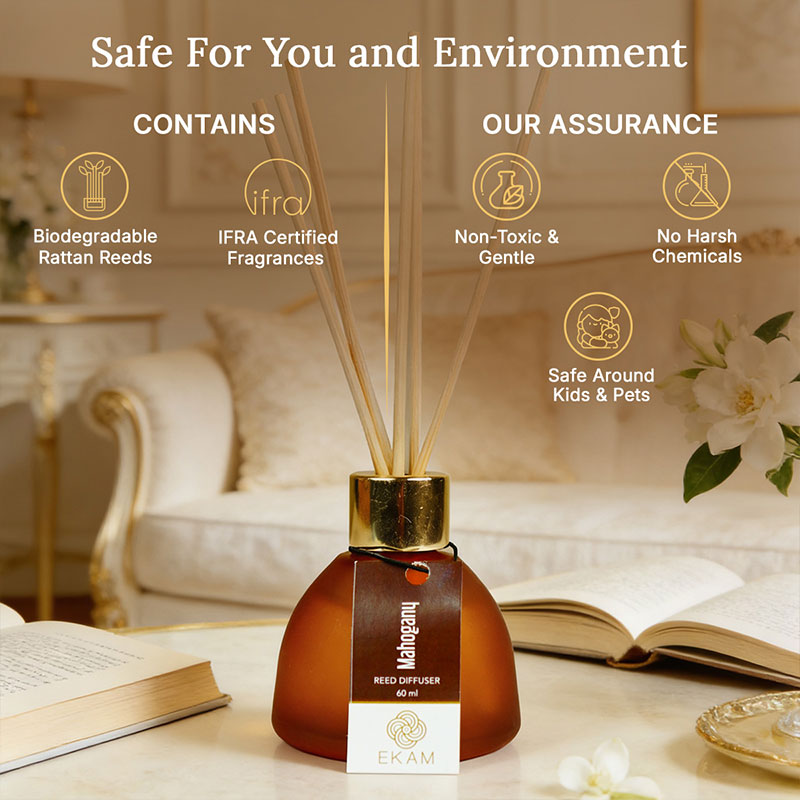 Mahogany Frosted Glass Reed Diffuser Set for Home, 60 ml