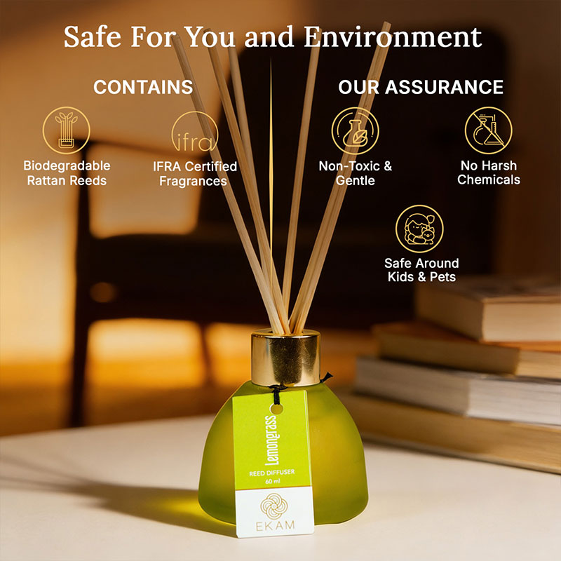 Lemongrass Frosted Glass Reed Diffuser Set for Home, 60 ml