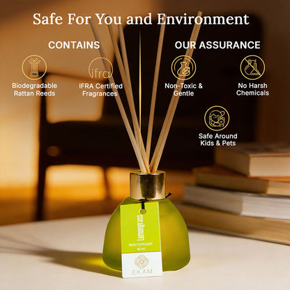 Lemongrass Frosted Glass Reed Diffuser Set for Home, 60 ml