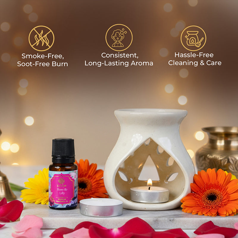 Rose &amp; Lily Ceramic Oil Warmer Gift Set