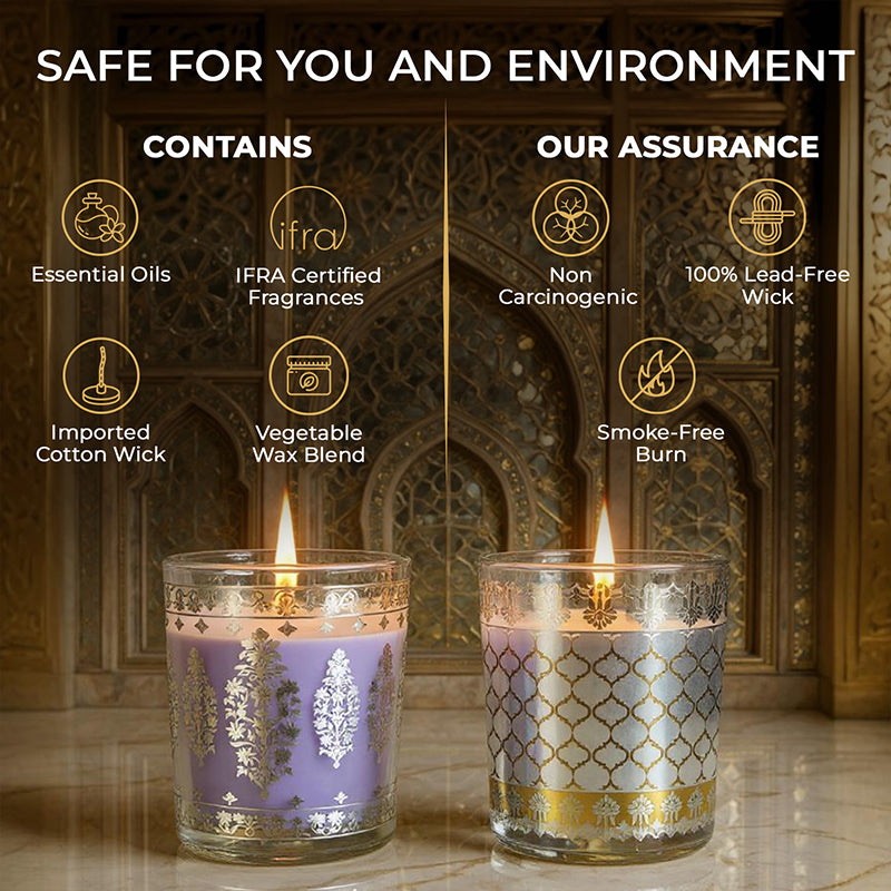 Pack of 2 Scented Votive Candles| Lavender, Mahogany| Festive Sheesh Mahal Collection, 2025-26