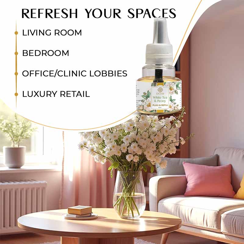 white tea and lily plug in White Tea & Peony Scented Plug In Air Freshener Kit – EKAM