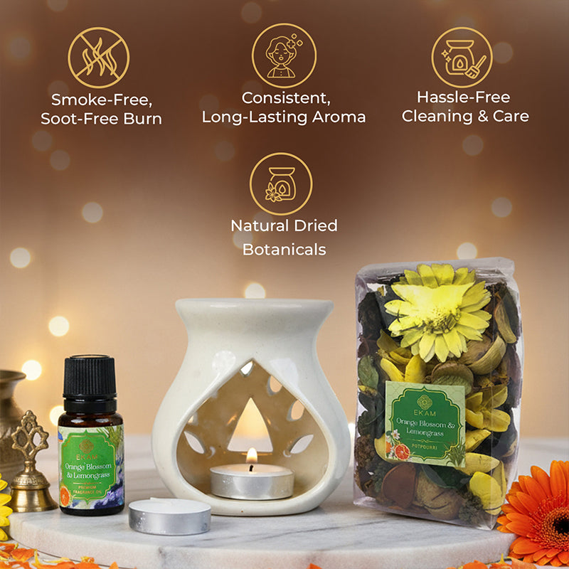 Orange Blossom &amp; Lemongrass Ceramic Oil Warmer &amp; Potpourri Gift Set