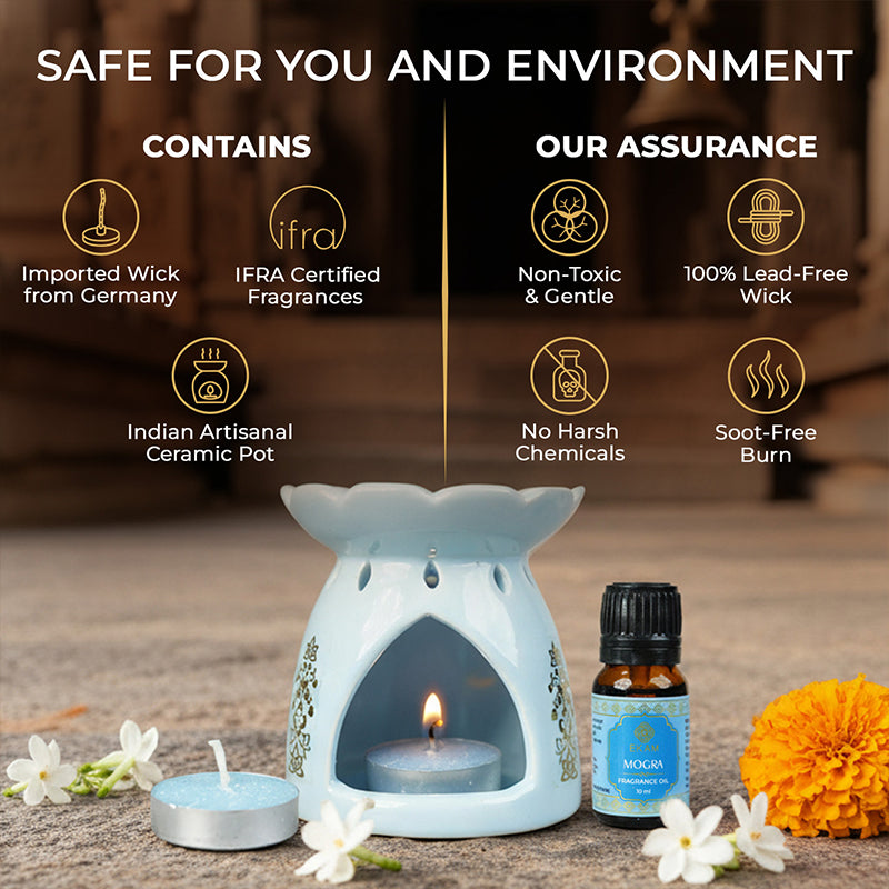 Mogra Scented 10 ml Aroma Oil Warmer Set | Festive Stone Palace Collection, 2025-26