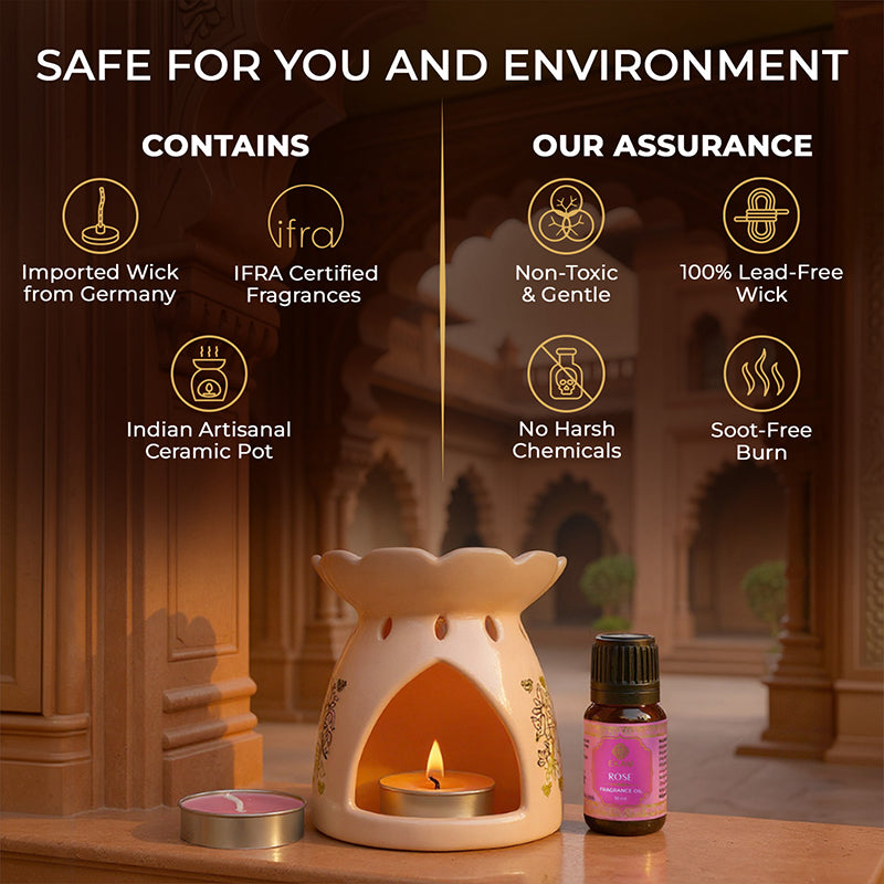 Rose Scented 10 ml Aroma Oil Warmer Set | Festive Pink Haveli Collection, 2025-26