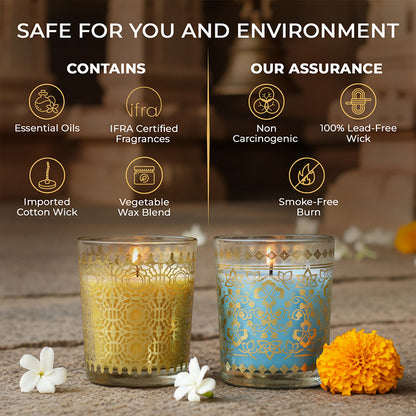 Pack of 2 Scented Votive Candles| Mogra, Temple Bloom| Festive Stone Palace Collection, 2025-26