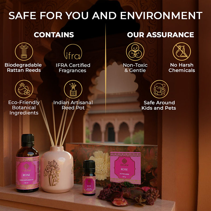 Rose Scented Reed Diffuser &amp; Potpourri Gift Set| Festive Pink Haveli Collection, 2025-26
