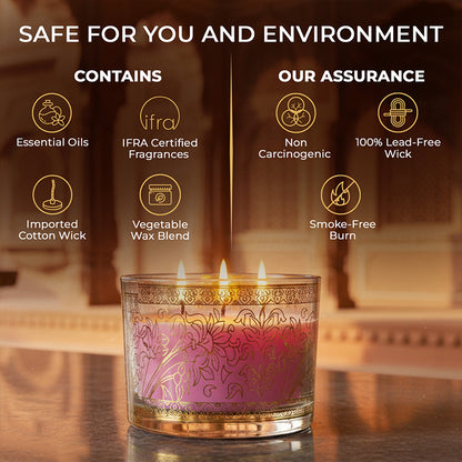 Rose Scented 3 Wick Candle, 213 g| Festive Pink Haveli Collection, 2025-26