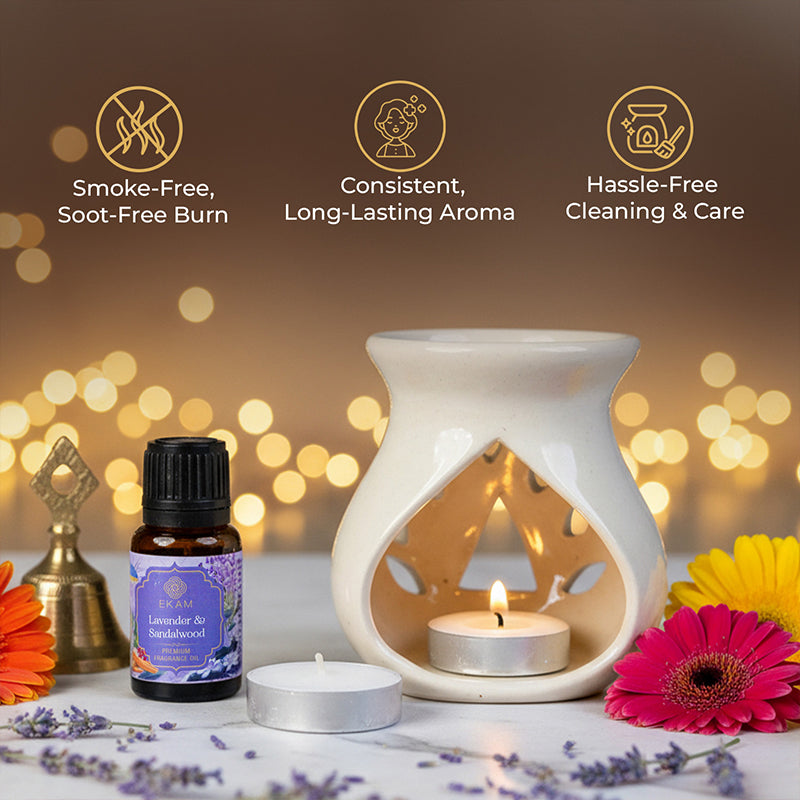 Lavender &amp; Sandalwood Ceramic Oil Warmer Gift Set