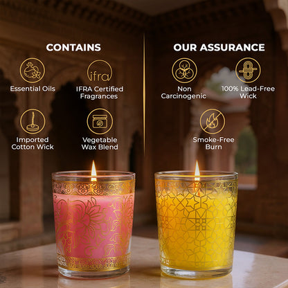 Pack of 2 Scented Votive Candles| Lemongrass, Rose| Festive Pink Haveli Collection, 2025-26
