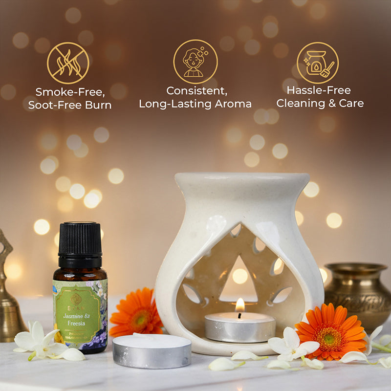 Jasmine &amp; Freesia Ceramic Oil Warmer Gift Set