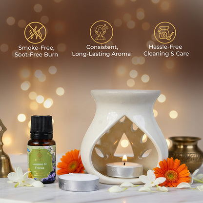 Jasmine &amp; Freesia Ceramic Oil Warmer Gift Set
