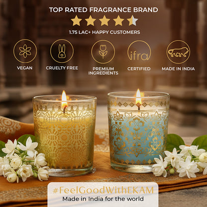 Pack of 2 Scented Votive Candles| Mogra, Temple Bloom| Festive Stone Palace Collection, 2025-26