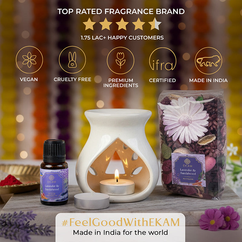 Lavender &amp; Sandalwood Ceramic Oil Warmer &amp; Potpourri Gift Set