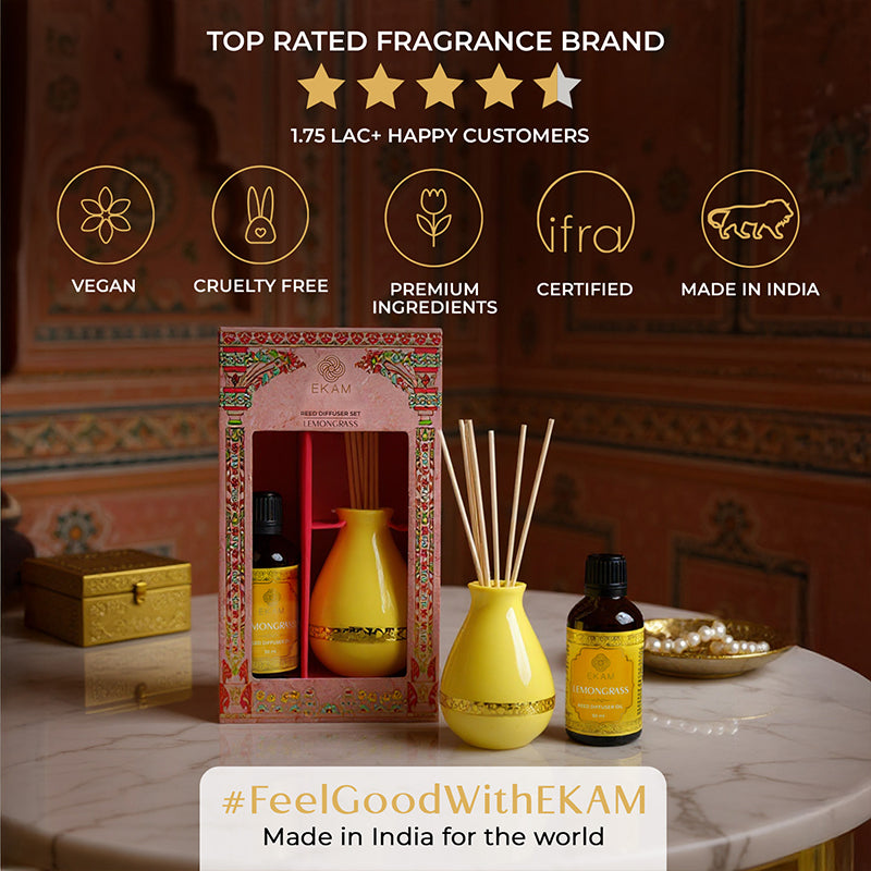 Lemongrass Scented Reed Diffuser Gift Set| Festive Pink Haveli Collection, 2025-26