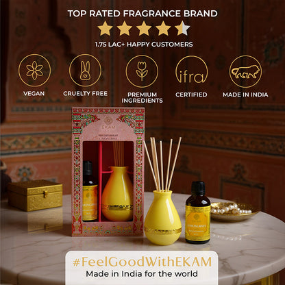 Lemongrass Scented Reed Diffuser Gift Set| Festive Pink Haveli Collection, 2025-26