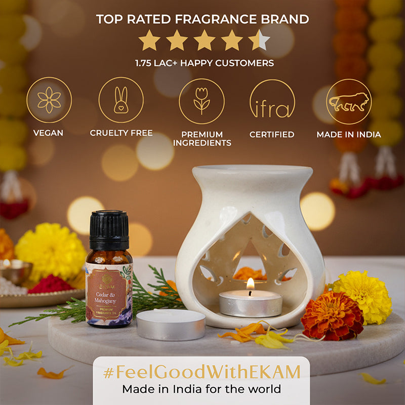 Cedar &amp; Mahogany Ceramic Oil Warmer Gift Set