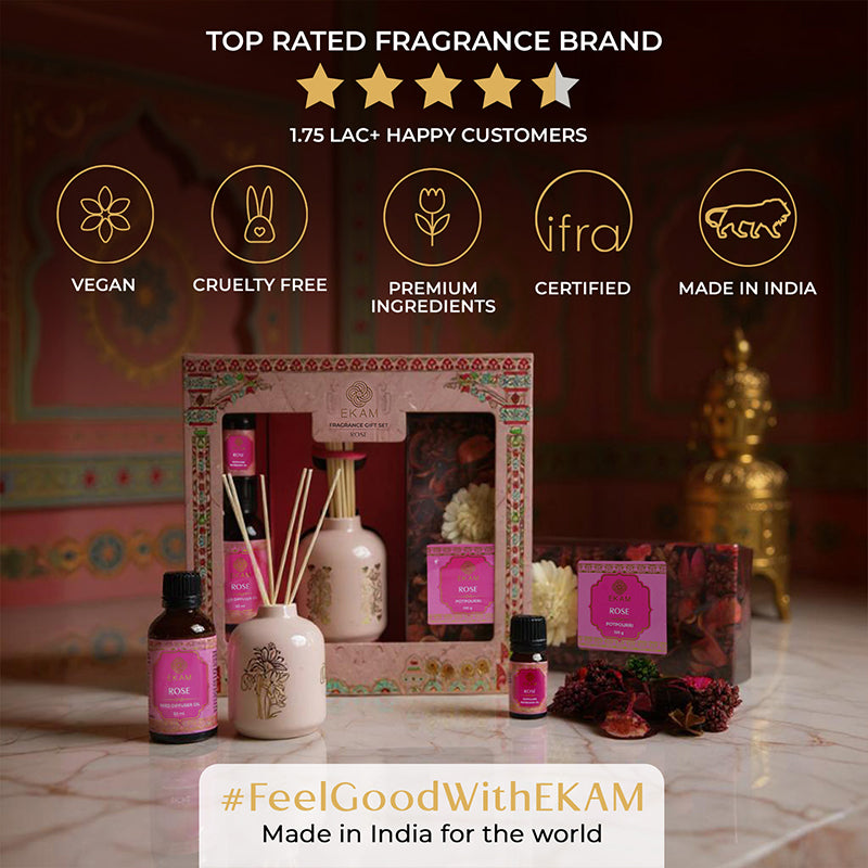 Rose Scented Reed Diffuser &amp; Potpourri Gift Set| Festive Pink Haveli Collection, 2025-26