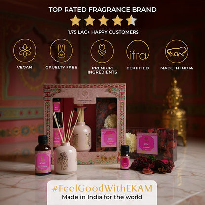Rose Scented Reed Diffuser &amp; Potpourri Gift Set| Festive Pink Haveli Collection, 2025-26