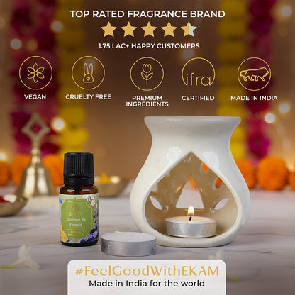 Jasmine &amp; Freesia Ceramic Oil Warmer Gift Set