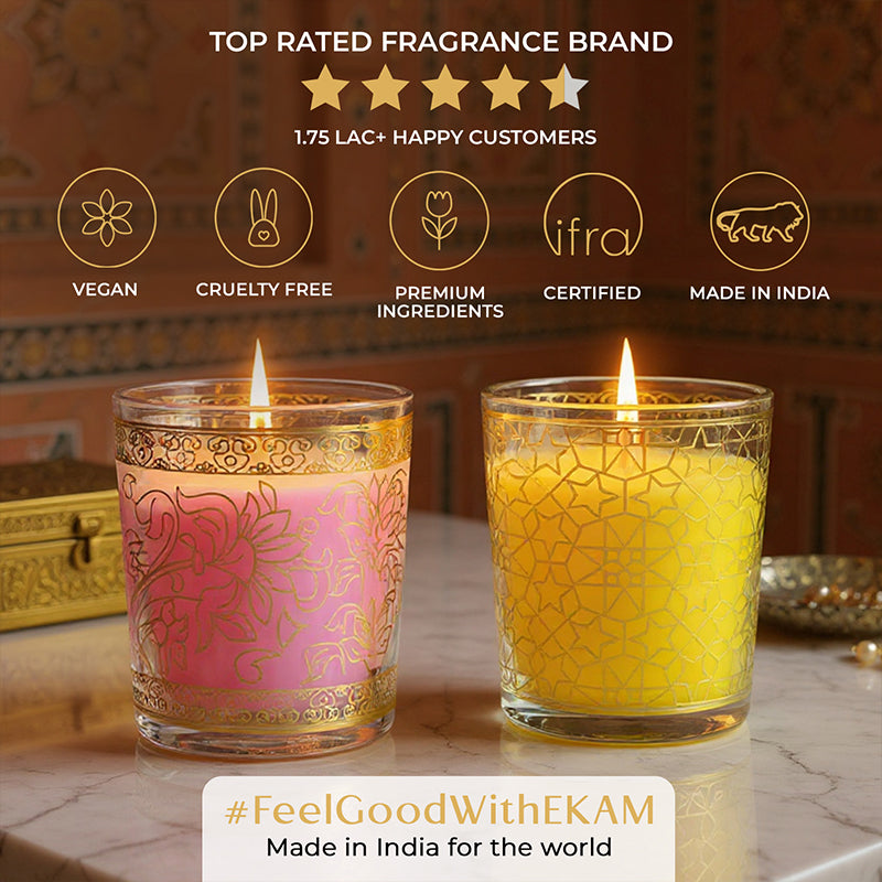 Pack of 2 Scented Votive Candles| Lemongrass, Rose| Festive Pink Haveli Collection, 2025-26