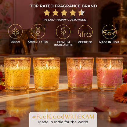 Pack of 4 Scented Votive Candles| Lemongrass, Rose| Festive Pink Haveli Collection, 2025-26